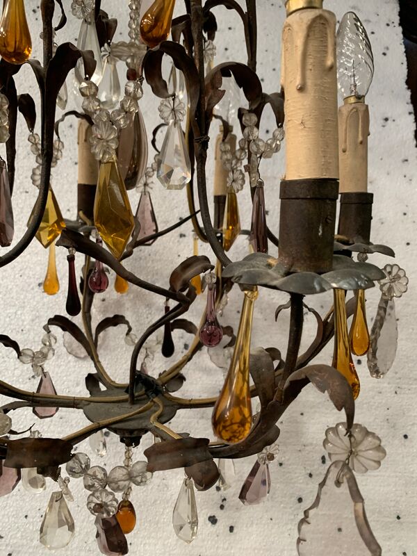 Lustre cage de style Louis XV a pendeloques et goutte d'eau XX siècle