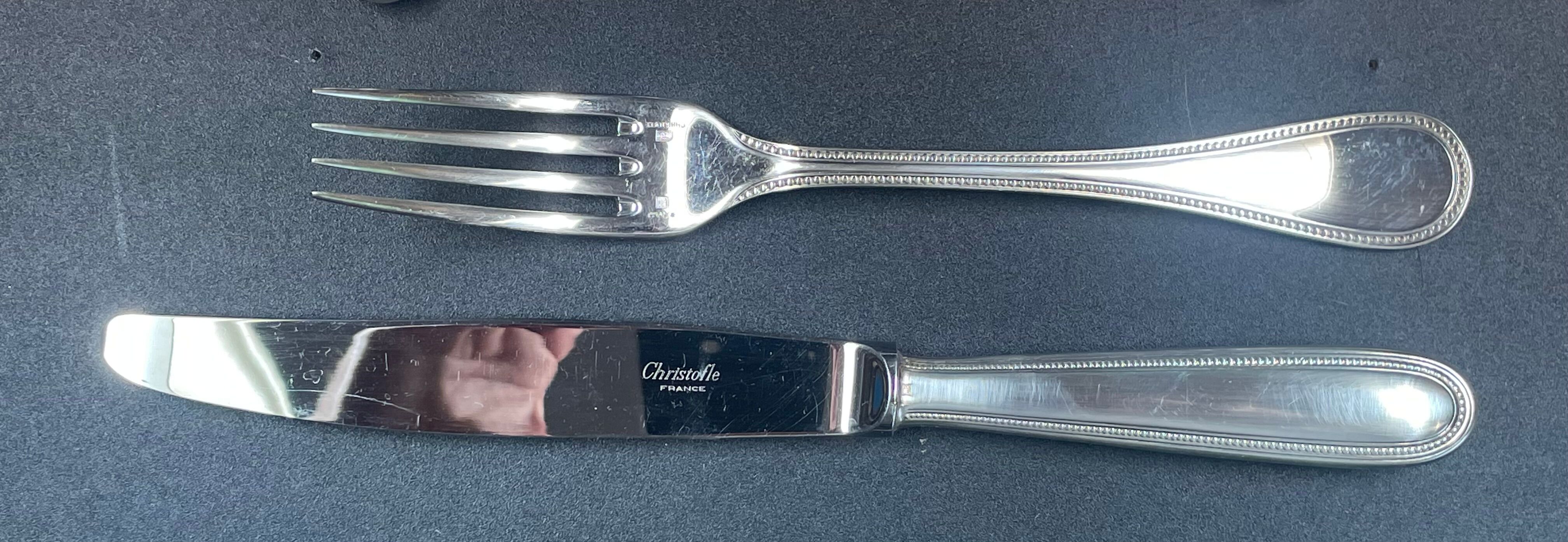 Set of 6 knives & 6 forks Christofle model silver metal beads
