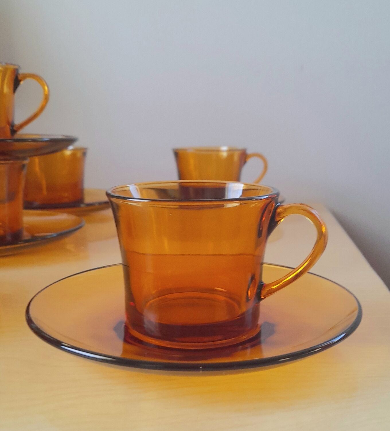Amber glass coffee cups 70s
