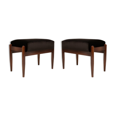 Paire de tabourets GFM milieu du siècle en velours noir, E. Homa, Europe, années 1960