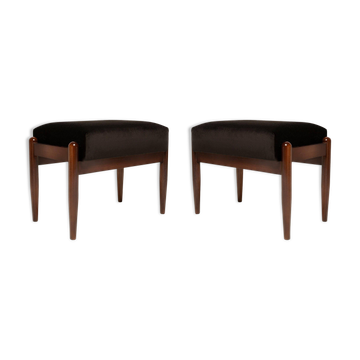 Pair of mid-century stools in black velvet, E. Homa, Europe, 1960s