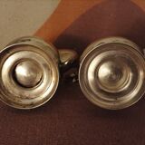 Set of 2 silver metal pourers punched and numbered