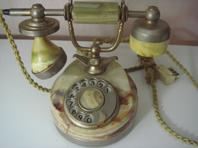 Phone old with marble and gold plated 17 k italy
