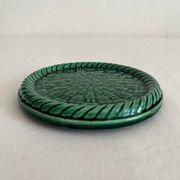 Dessous de bouteille vintage en céramique verte tressée