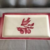 Cake dish bird pattern on its branch in red and white tones