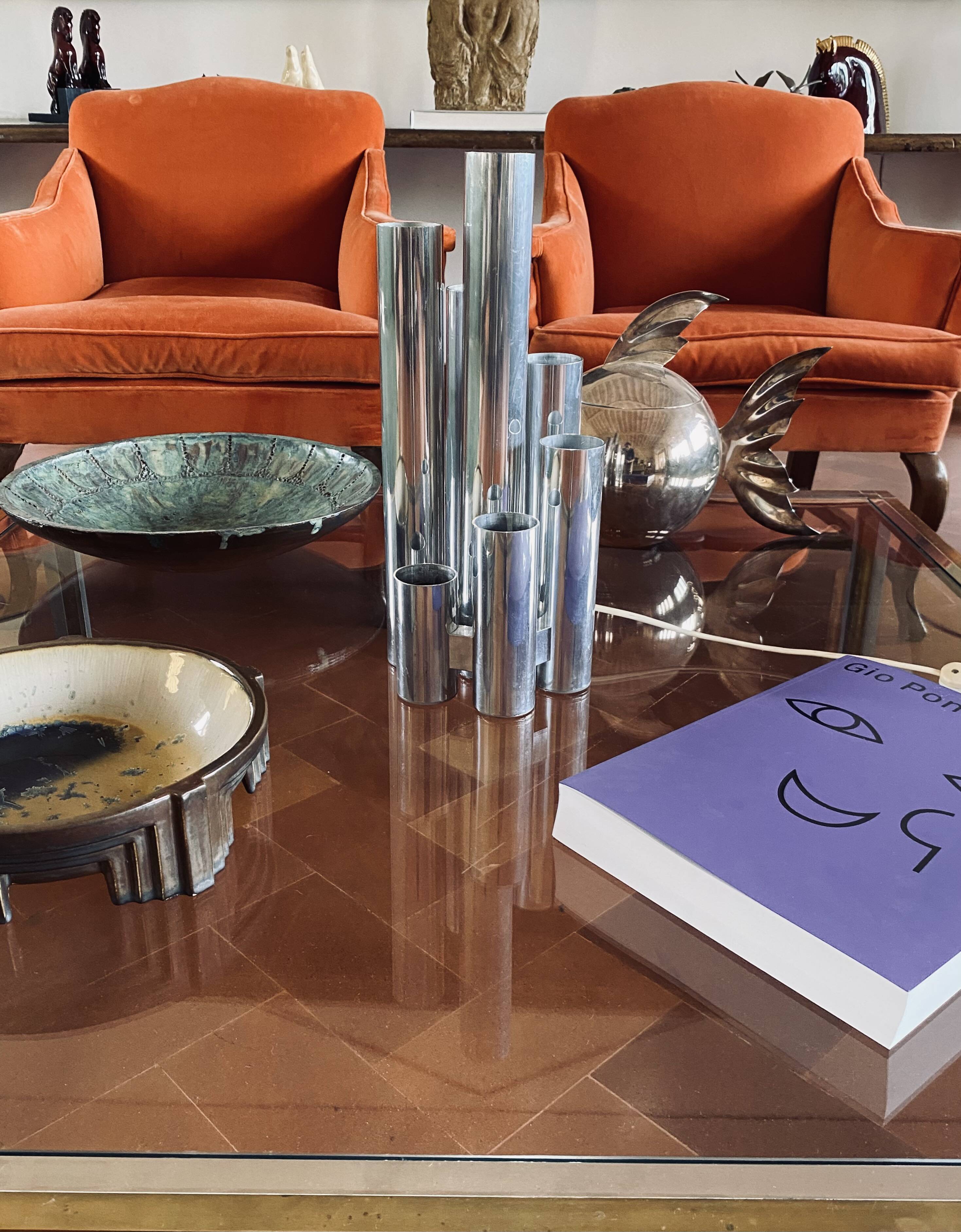 Hollywood regency 6 lights metal table lamp, Italy 1970s