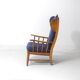 French lounge chair in oak and blue fabric, 1960s