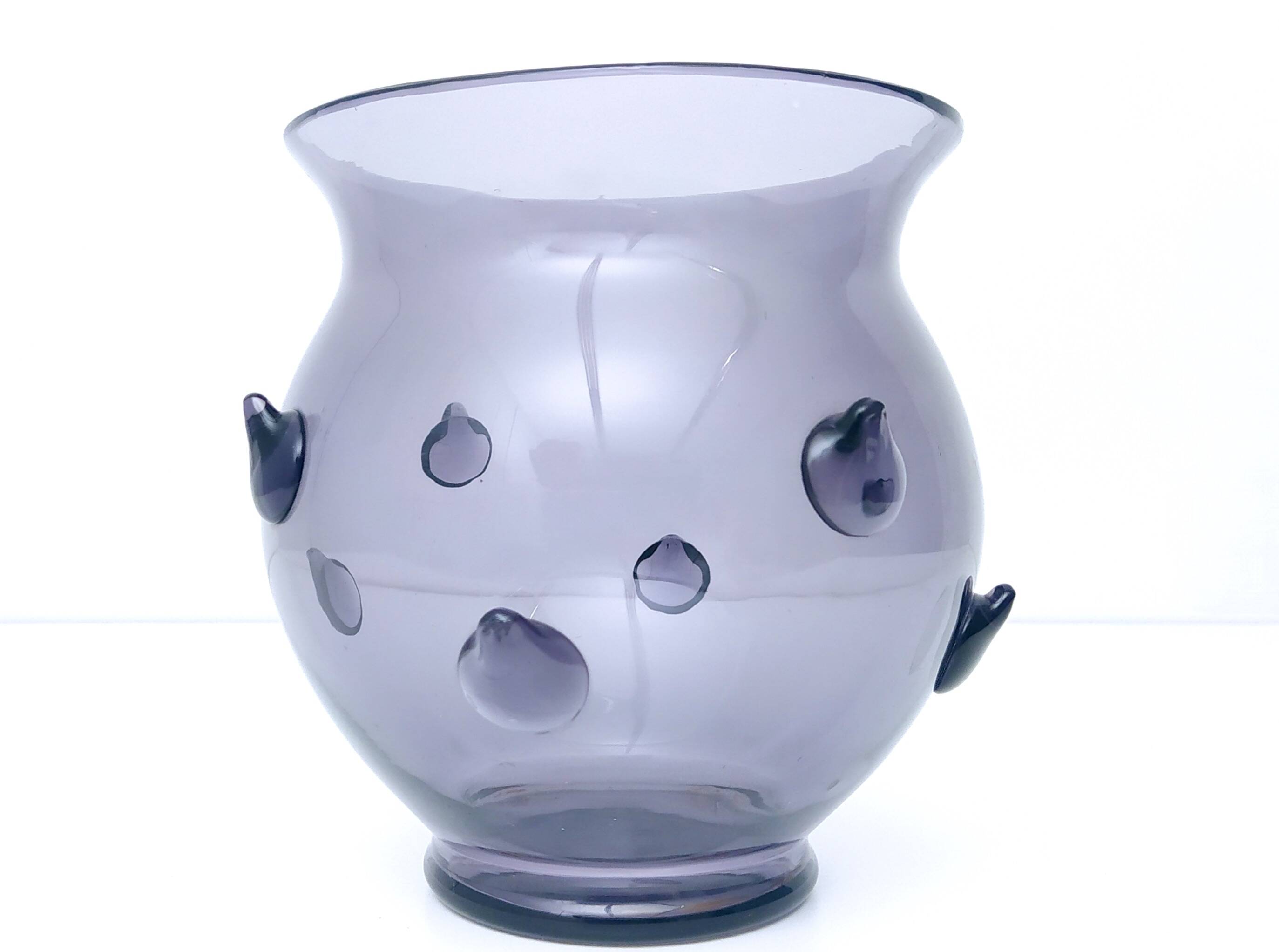 Amethyst Blown Murano Glass Vase with Bugne in the Style of Zecchin