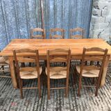 8 Chaises  anciennes vendéennes paillées en cerisier massif.