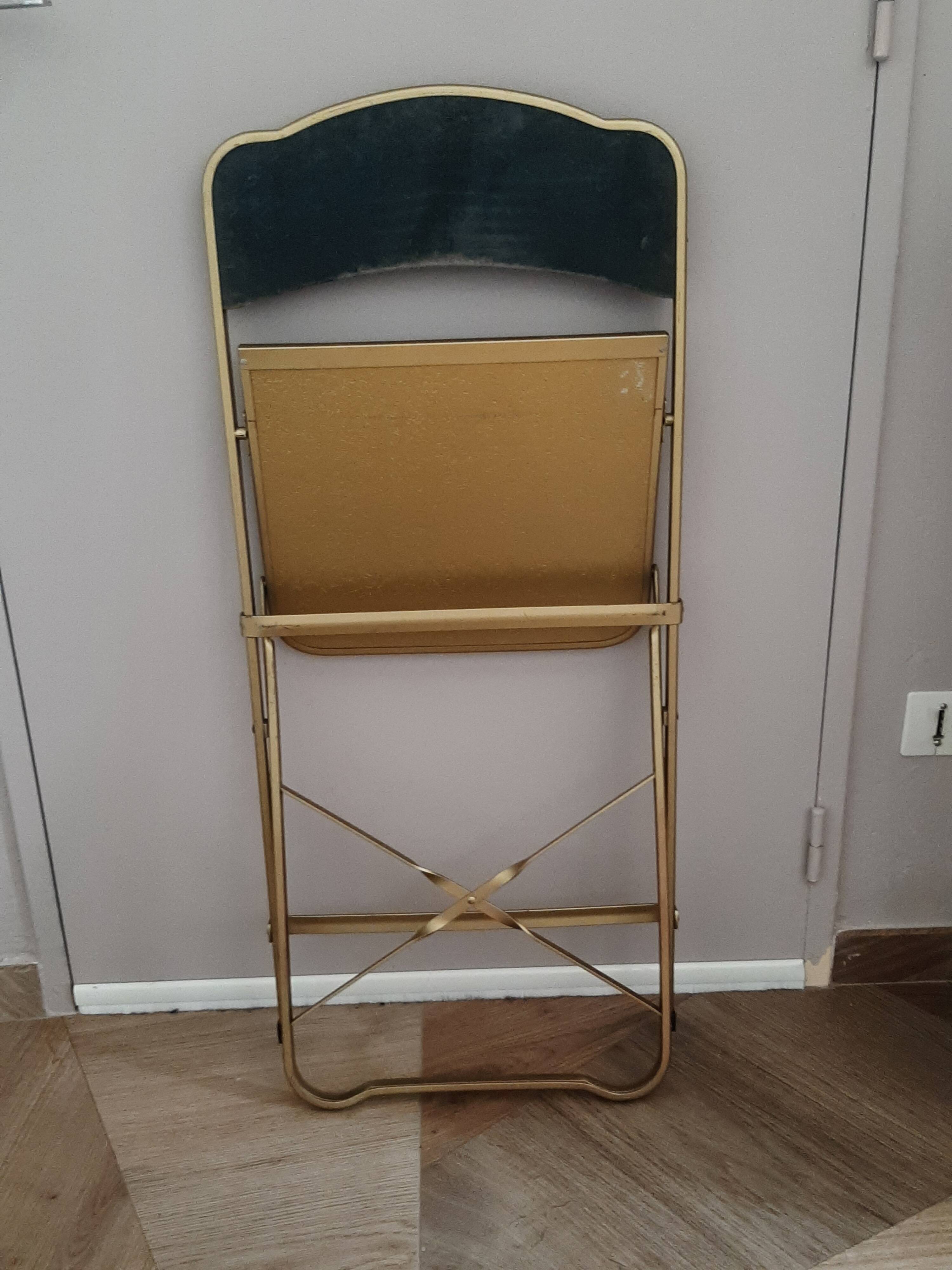Lot de 4 chaises  pliantes - dossier et assise vert d'eau - structure métal doré -Chaisor