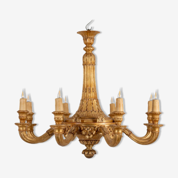 Dumez, Louis XVI style chandelier in carved and gilded wood. 1950s.