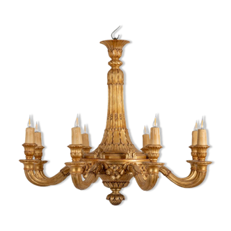 Dumez, Louis XVI style chandelier in carved and gilded wood. 1950s.