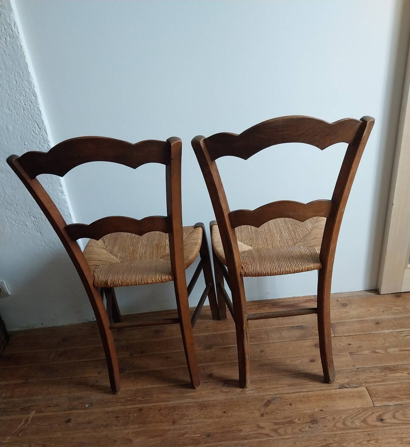 Pair of straw country chairs