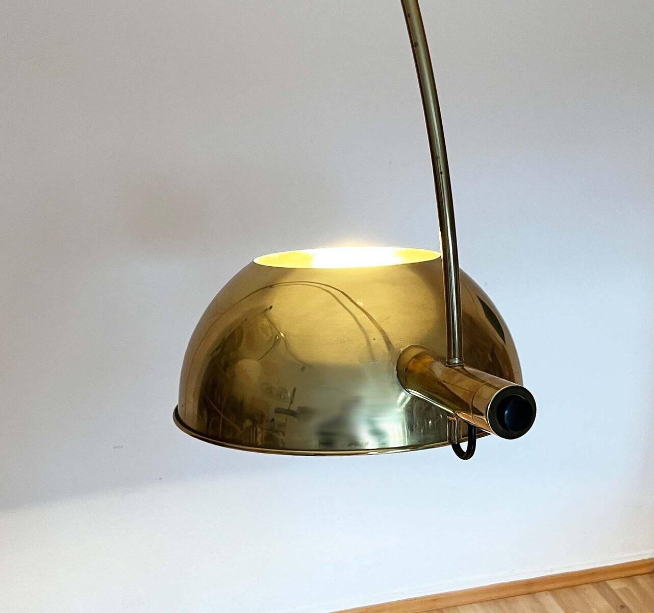German Postmodern Vintage Brass Arc Floor Lamp with Clamp Rod attributed to Florian Schulz, 1970s