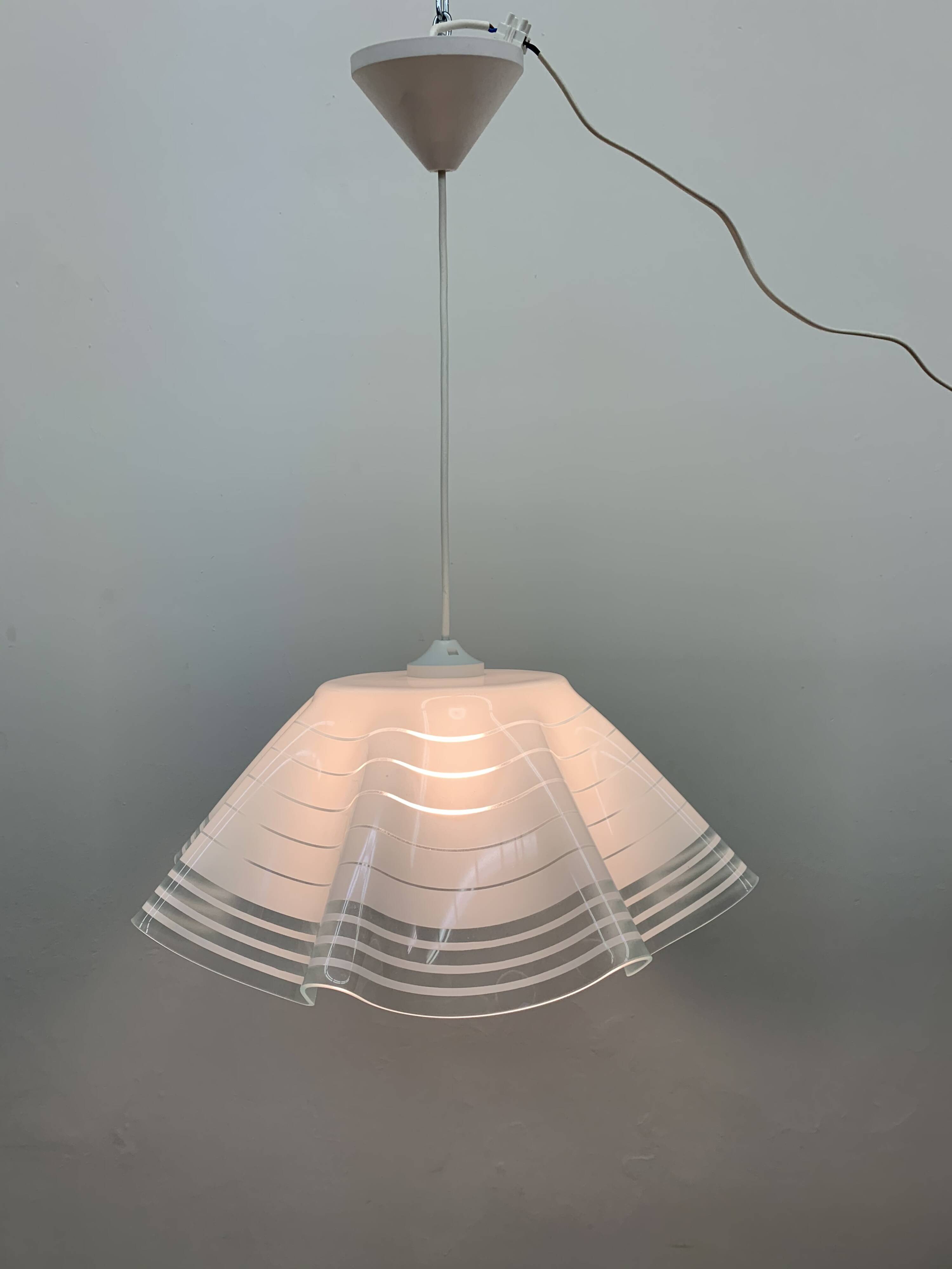 Mid-century minimalist folded glass hanging lamp, 1980’s