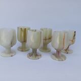 lot 6 petits verres à pied vin en pierre albâtre verte
