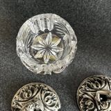 Serviteur sel, poivre et moutarde en cristal de Bavière et métal argenté