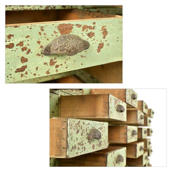 Ancien meuble d’atelier d’orfèvrerie à 63 tiroirs (111 x 212cm x 37cm)