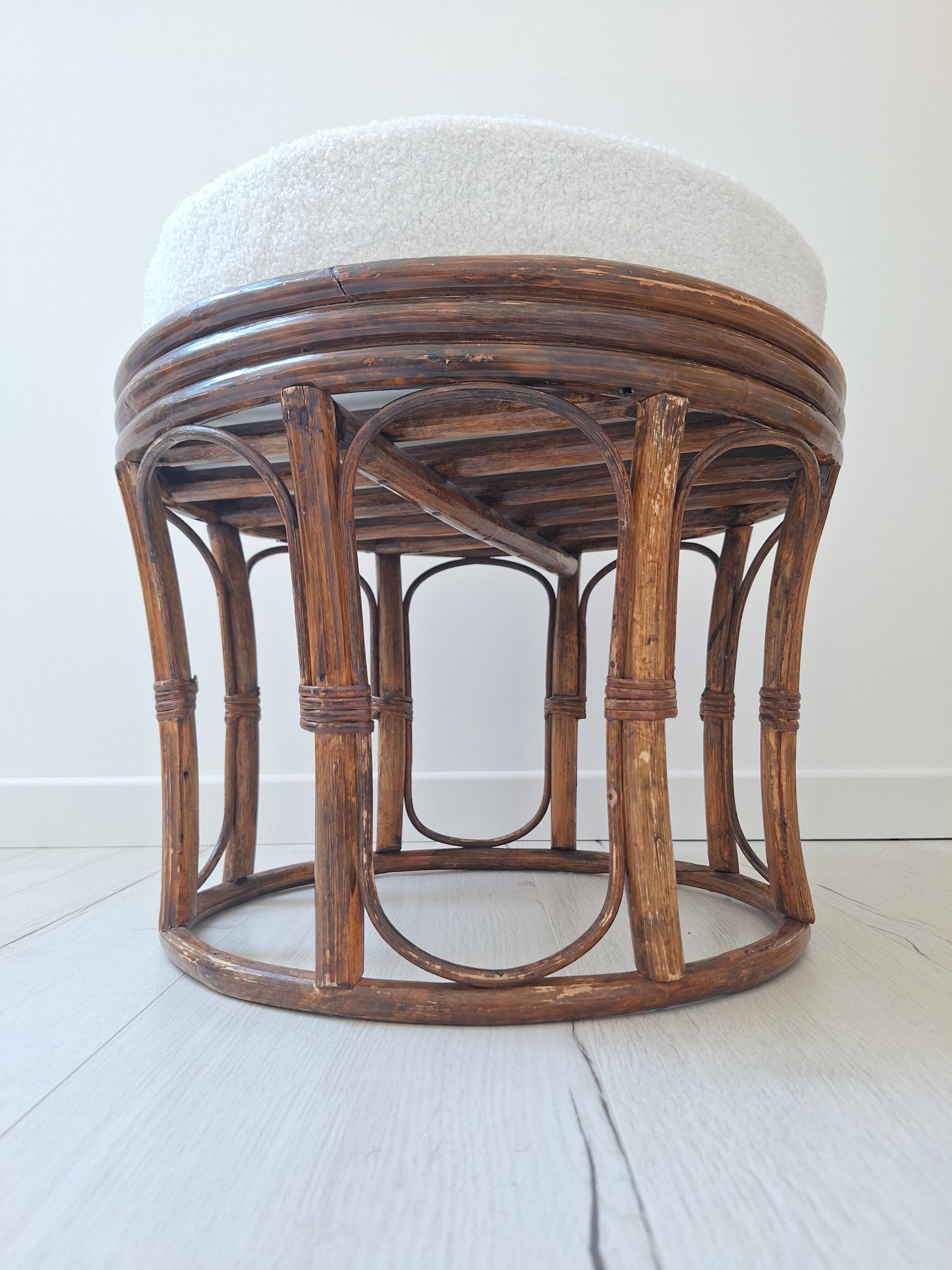 Rattan and terry fabric pouf