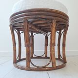 Rattan and terry fabric pouf