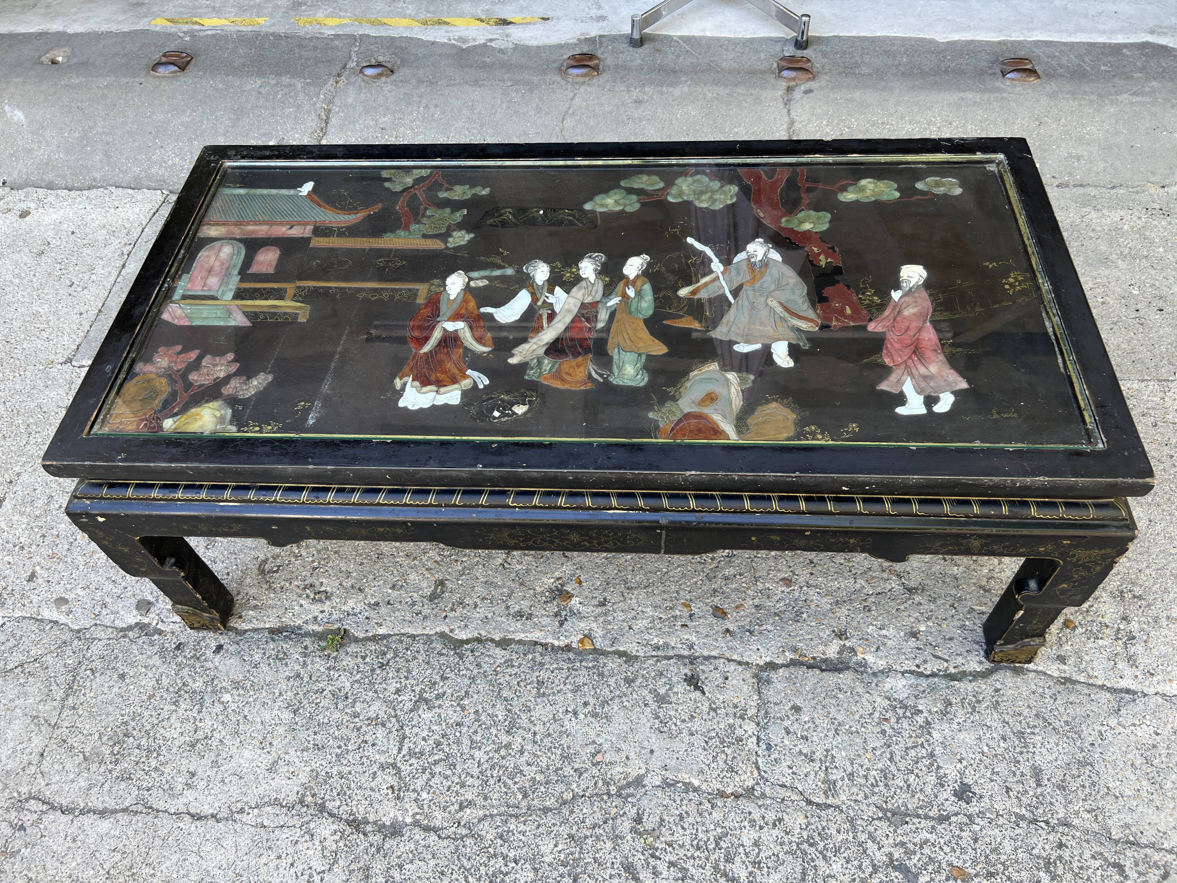 Chinese coffee table with mother-of-pearl and ivory stone inlays