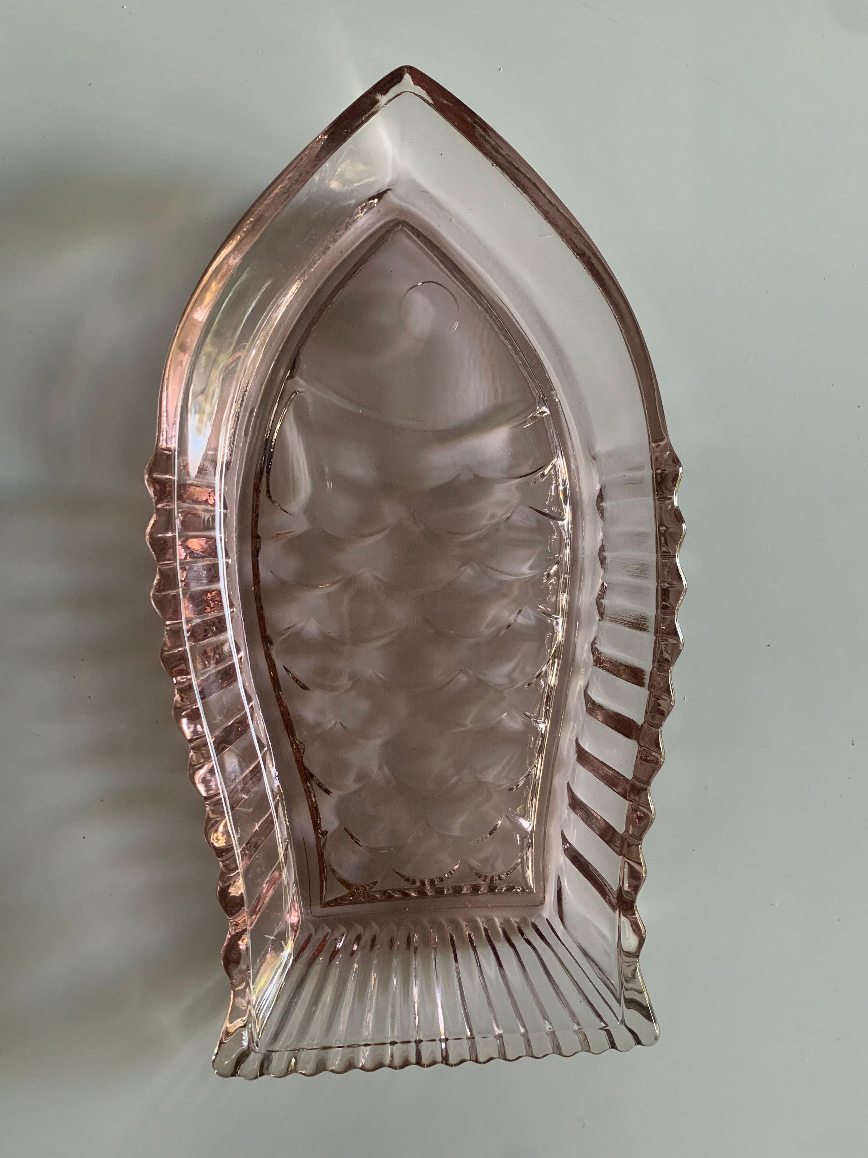 Small fish dish, pink glass