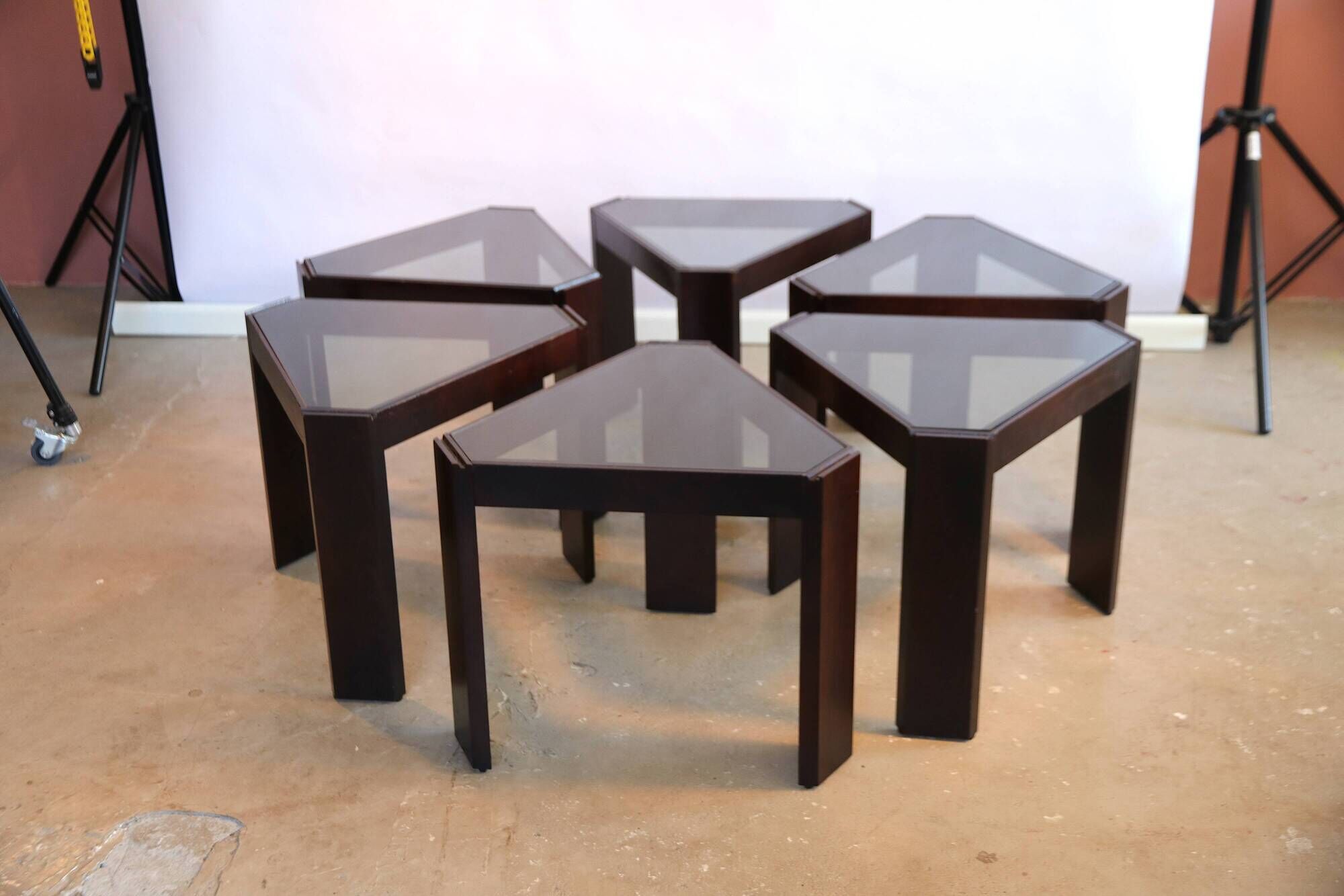 Lot of low tables Porada Arredi 6 modular pieces in wengé wood