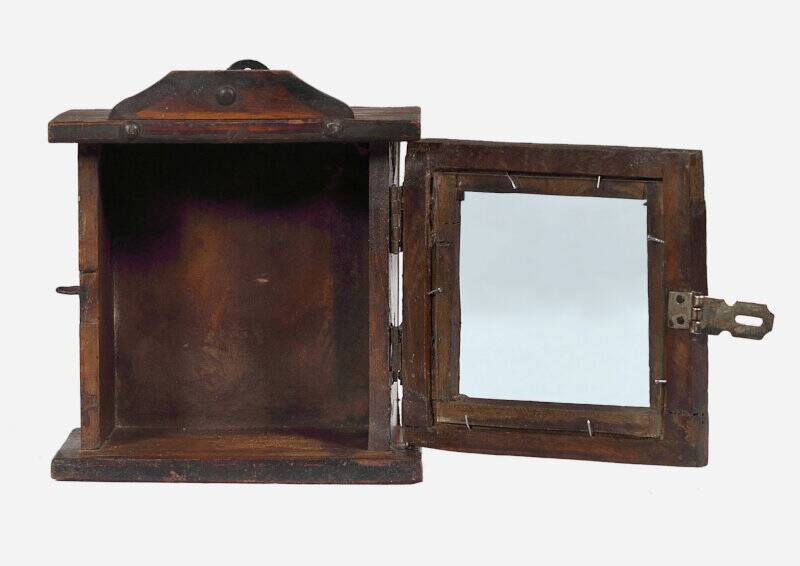 Small old wall display case clock box patina original india