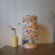 vintage light wood lamp, flower power lampshade