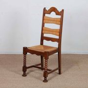 Set of 6 rush-seated chairs in solid oak, 1940.