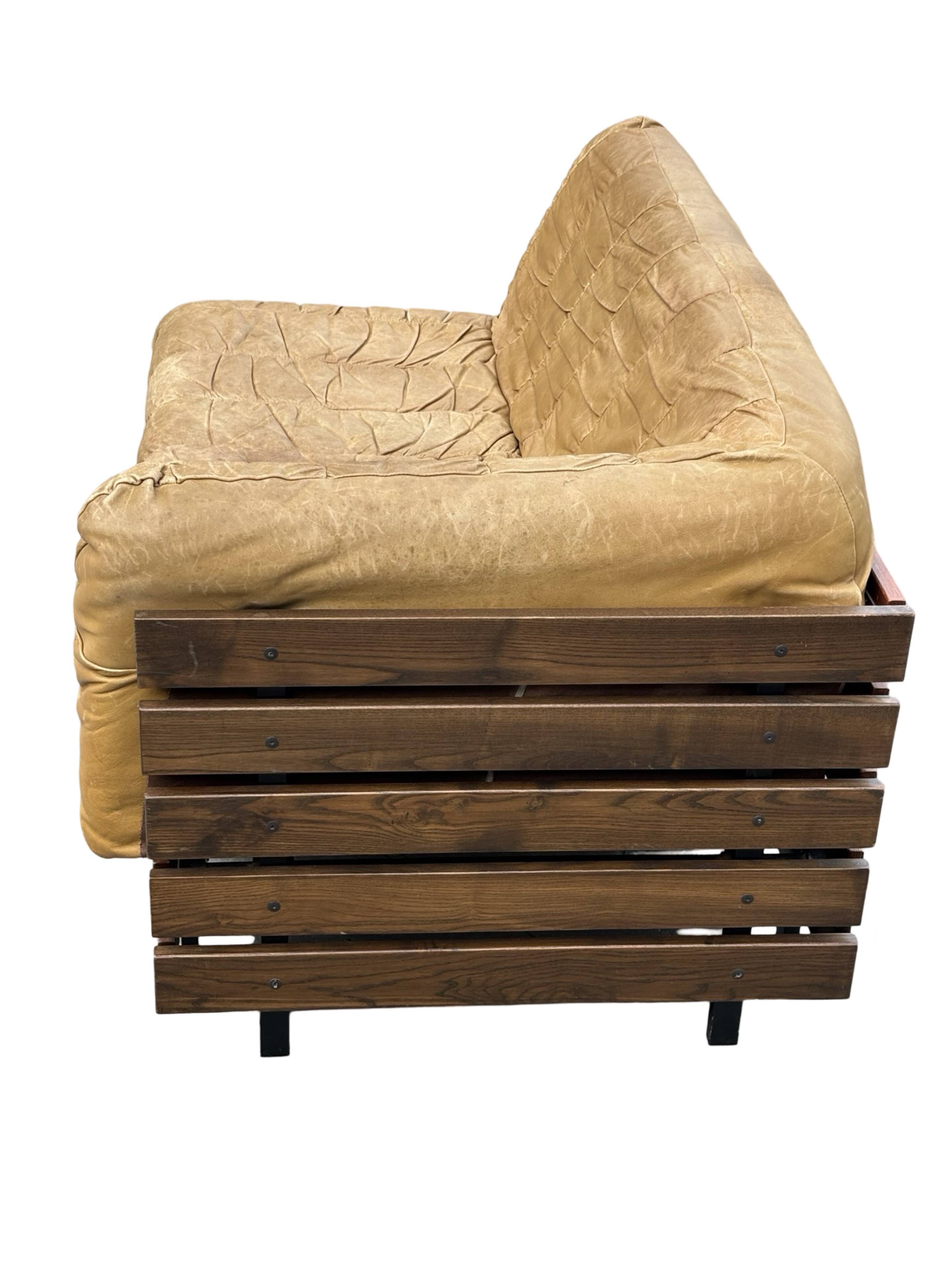 Canapé de salon Mid-Century en cuir cognac petit modèle