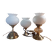Trio lampes à poser style art deco bronze et opaline blanche