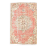 Tapis persan ancien noué main rouge corail, médaillon central floral