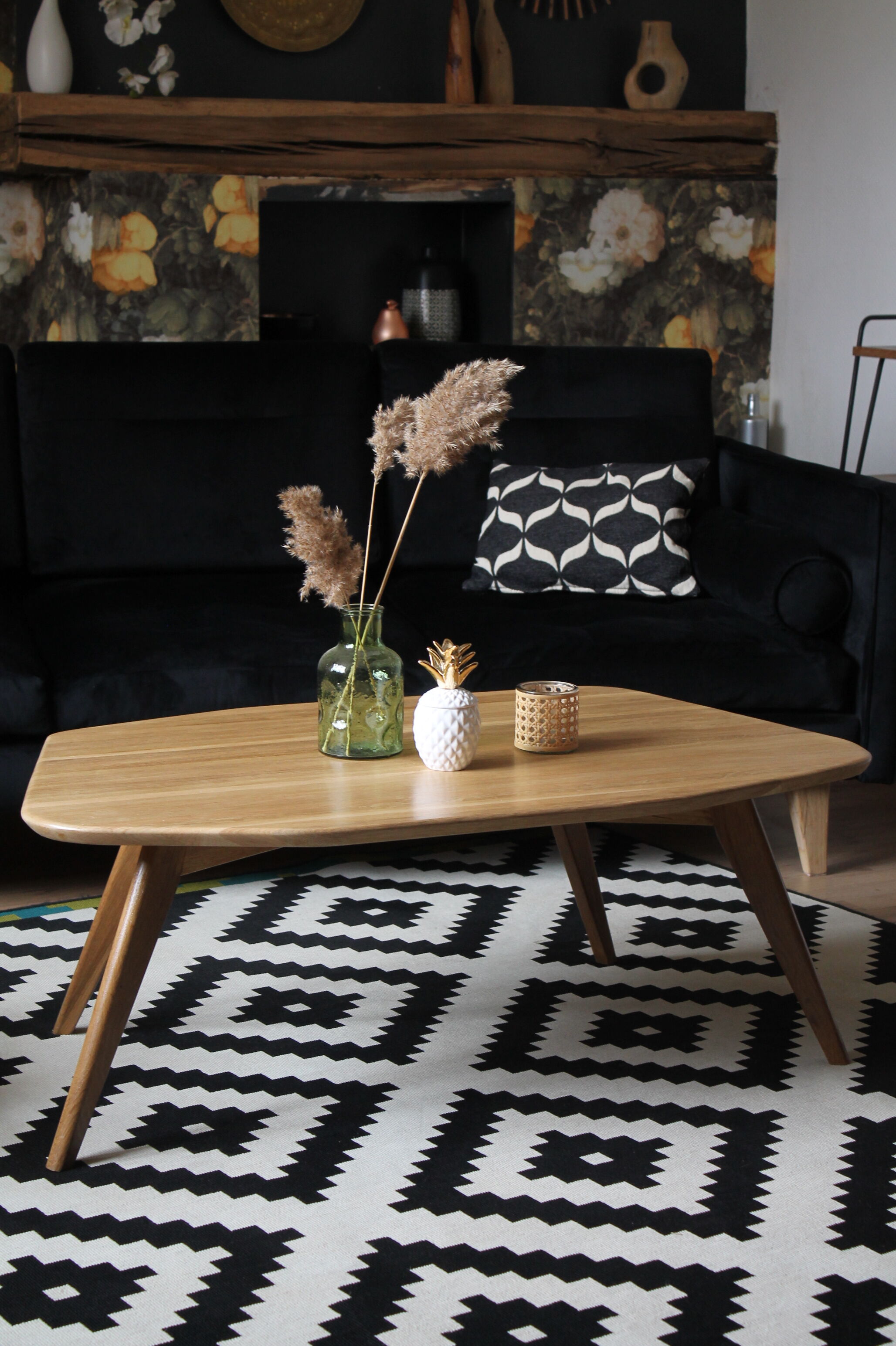 Asymmetrical oak coffee table