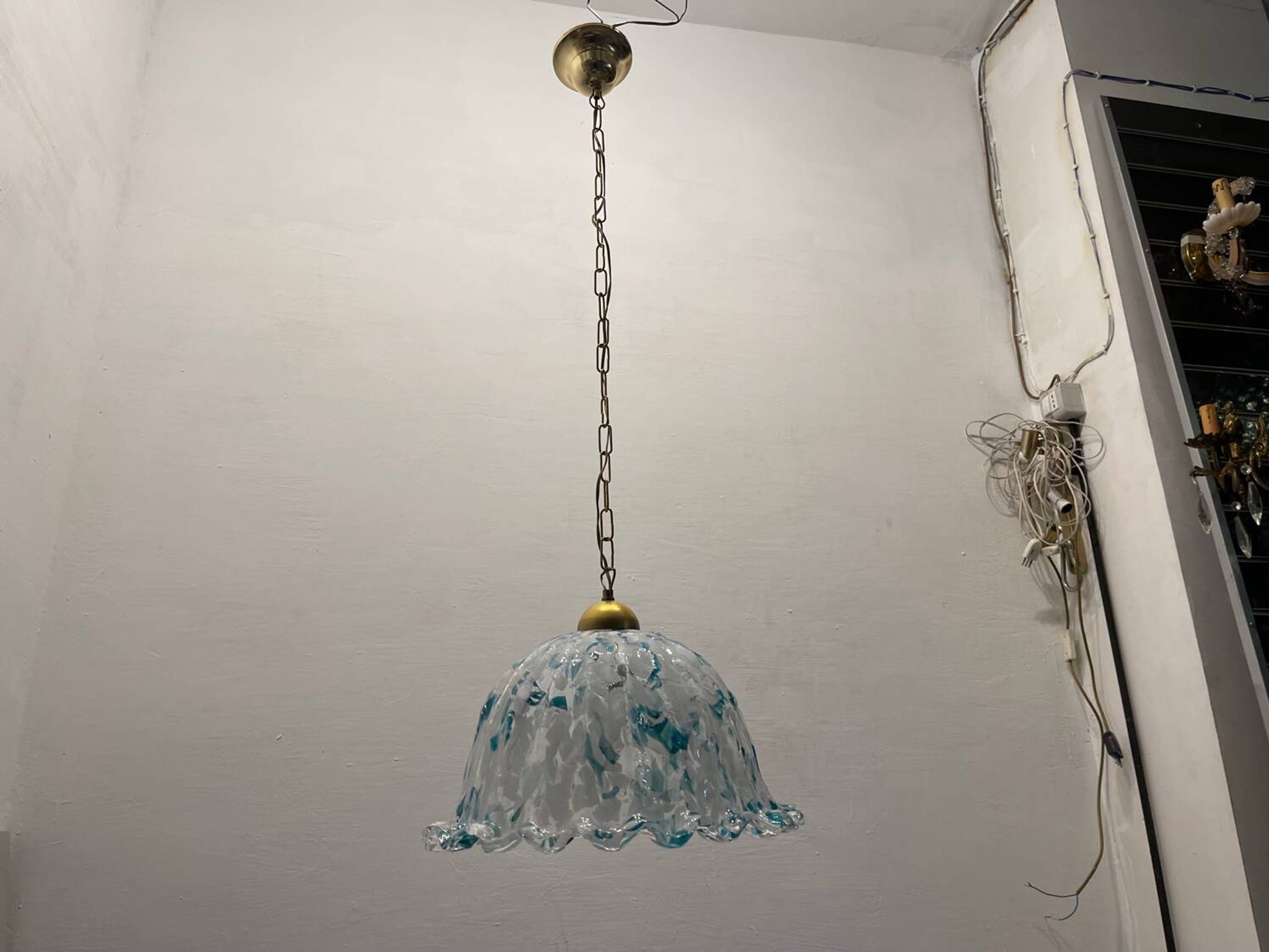 Suspension en verre de Murano bleu des années 1970