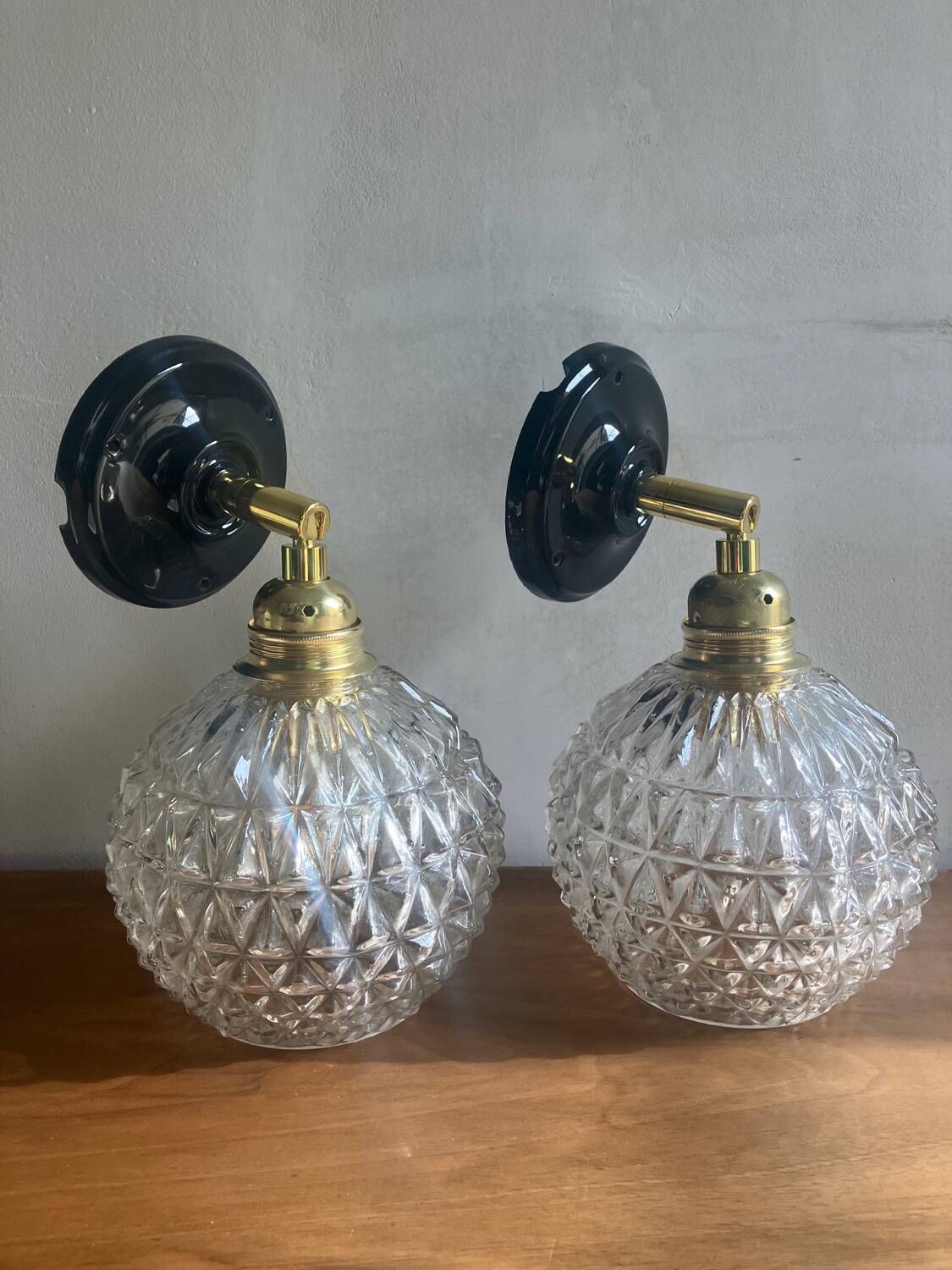 Pair of vintage glass globe wall lights
