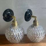 Pair of vintage glass globe wall lights