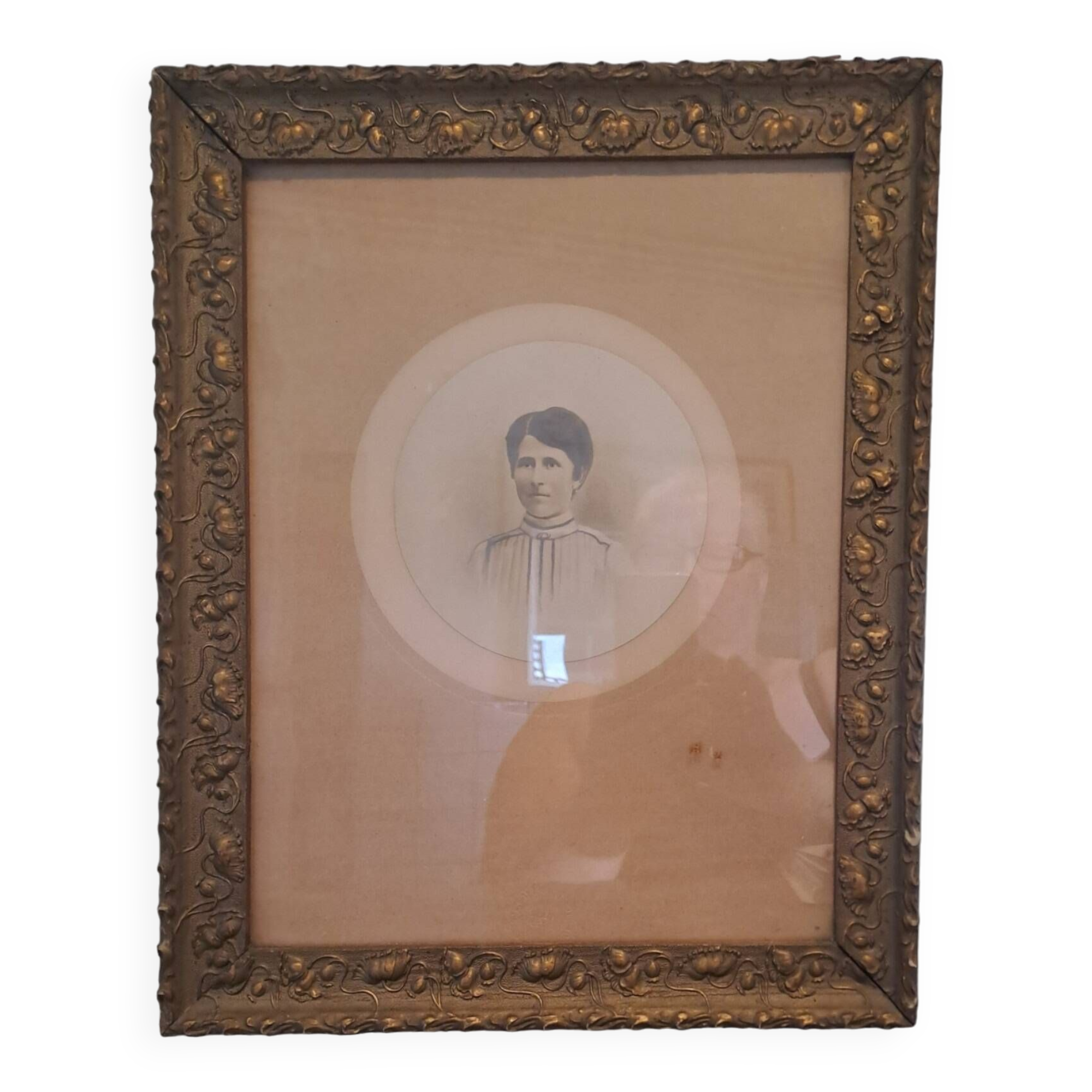 Photo frame portrait ancestor painting woman art nouveau xix france vintage decoration