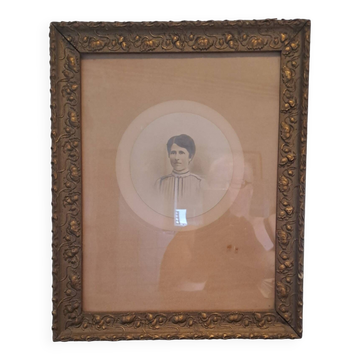 Photo frame portrait ancestor painting woman art nouveau xix france vintage decoration