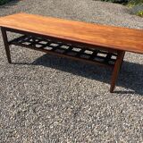 Table en palissandre Topform. Table basse vintage. Sangles en cuir