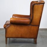 Beautiful and Comfortable Sheepskin Wingback Armchair with a Wonderful Patina