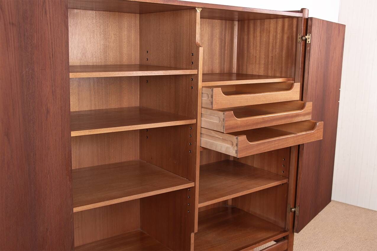 Swedish High Cabinet, Teak, Beech, Brass model Napoli, David Rosen 1960.