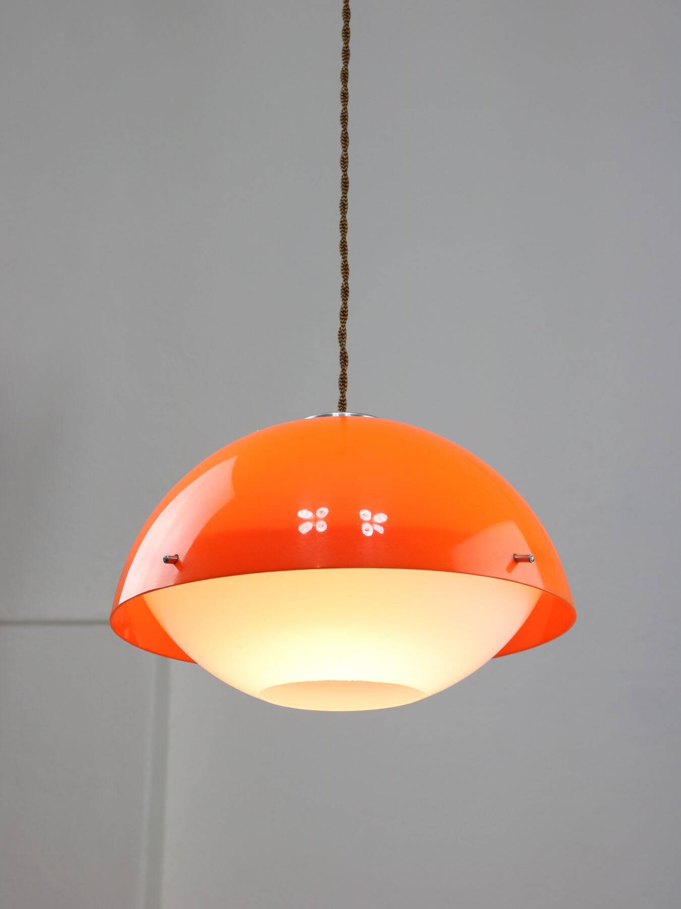 Italian space age orange plexiglass pendant lamp, 1970s