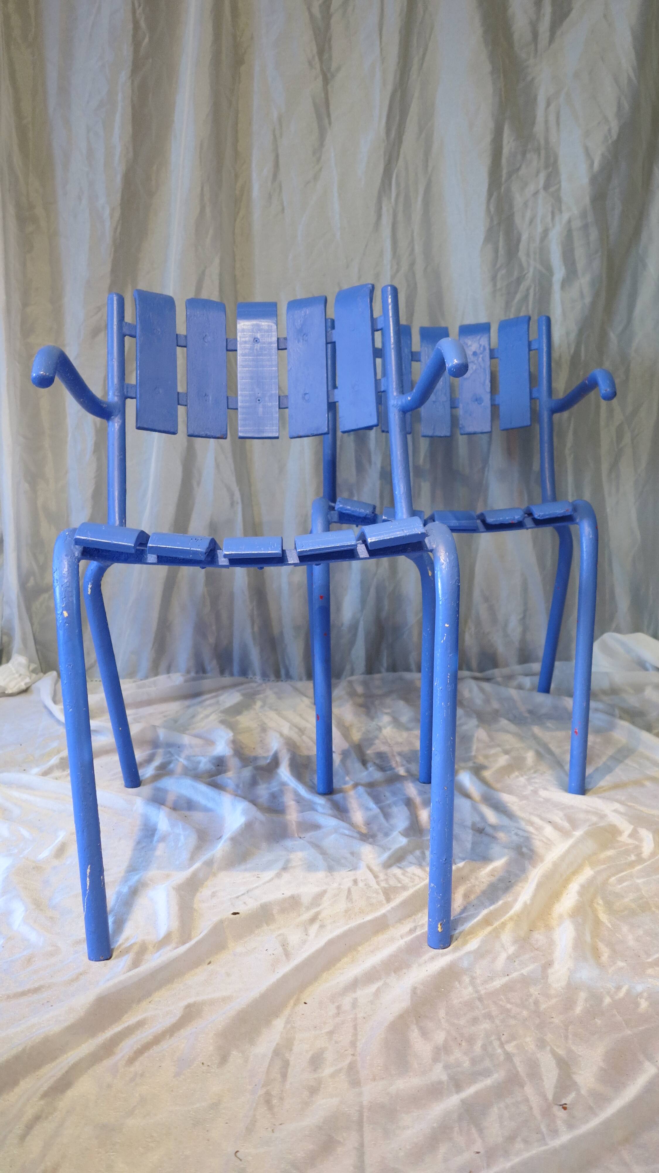 Pair of ultramarine blue garden or patio armchairs