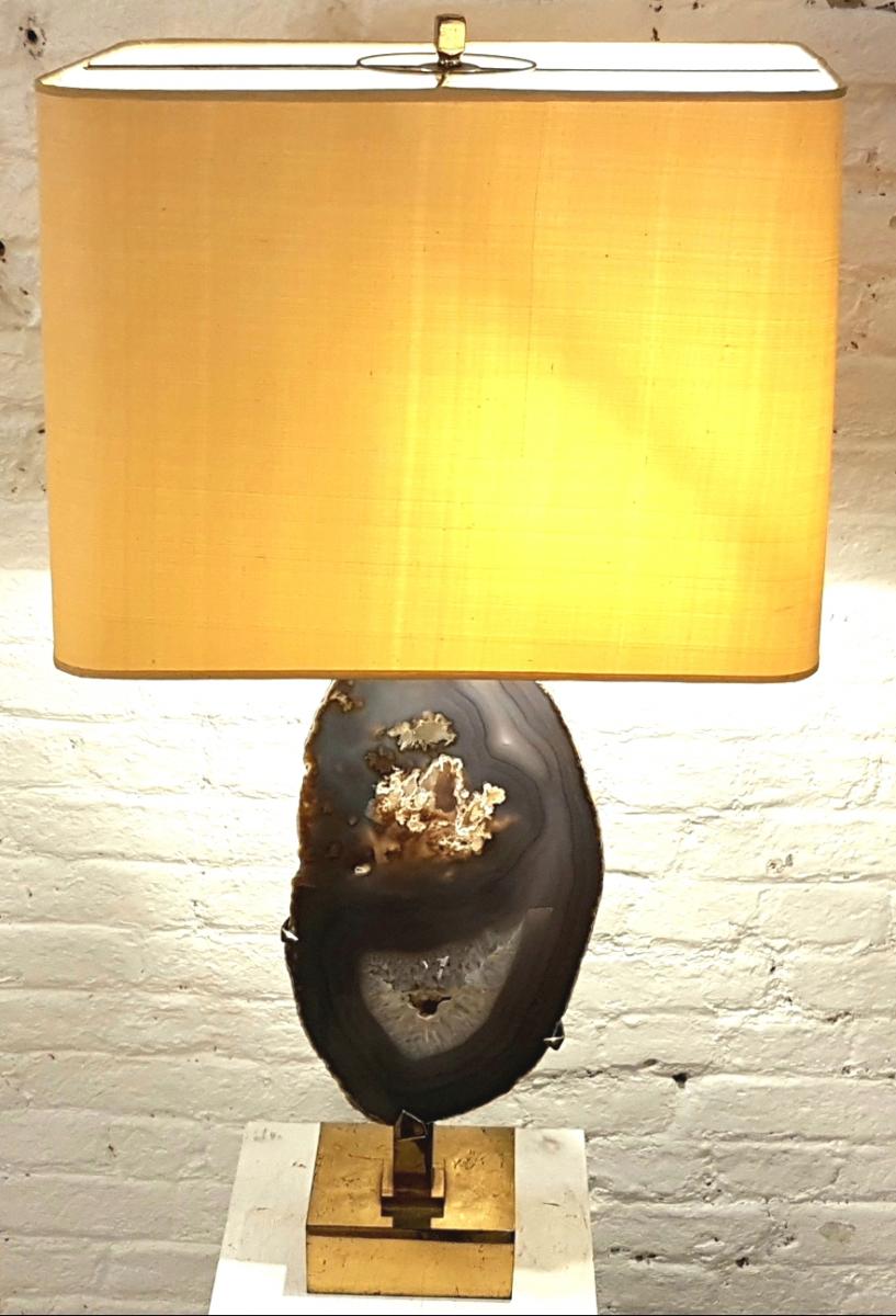 Gilded brass and agate desk lamp by Willy Daro 1980s