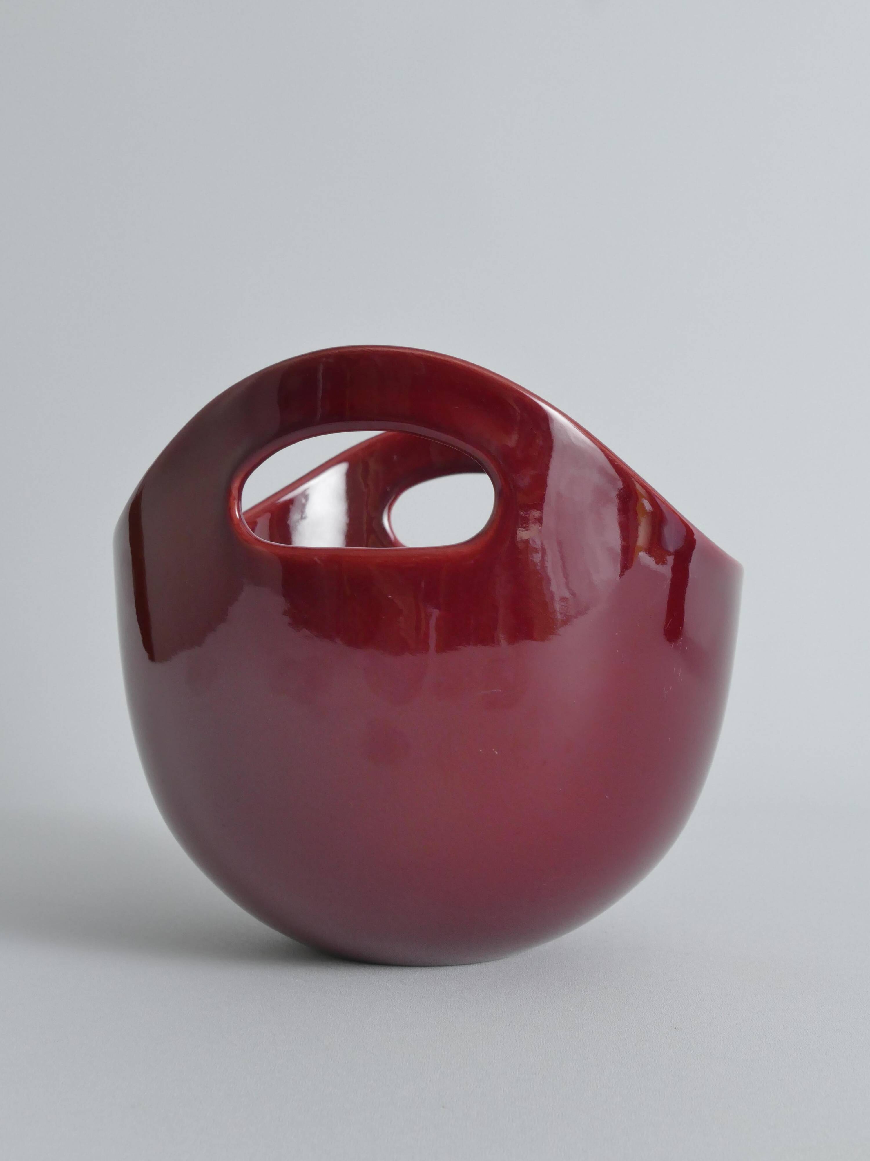 Scandinavian Modern Merlot Red Stoneware Bowl by SYCO, Sweden, 1950s