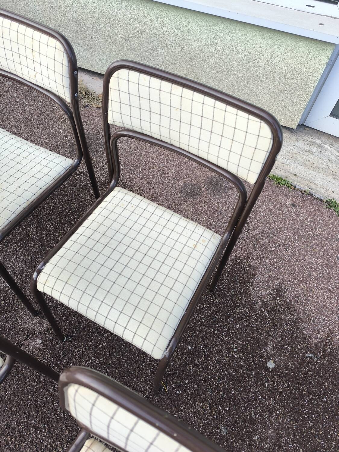Set of 12 vintage Danish metal and fabric chairs