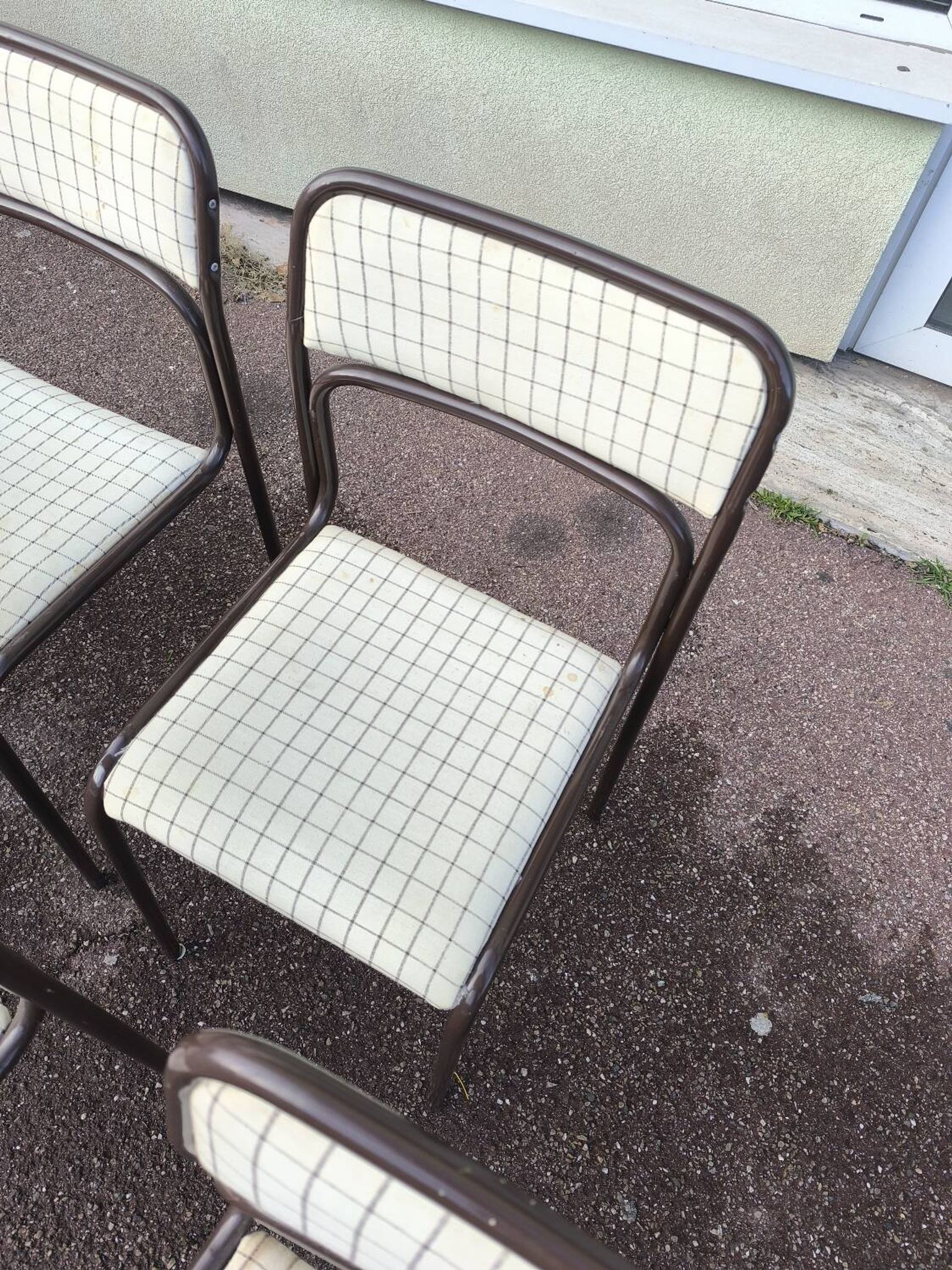 Set of 12 vintage Danish metal and fabric chairs