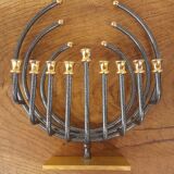 Menorah Hanoukia gold and silver plated, made in Israel by Karshi, 1970