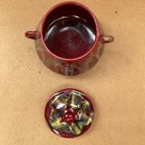 Old tripod candy jar j. guet flamed red ceramic vintage #b212